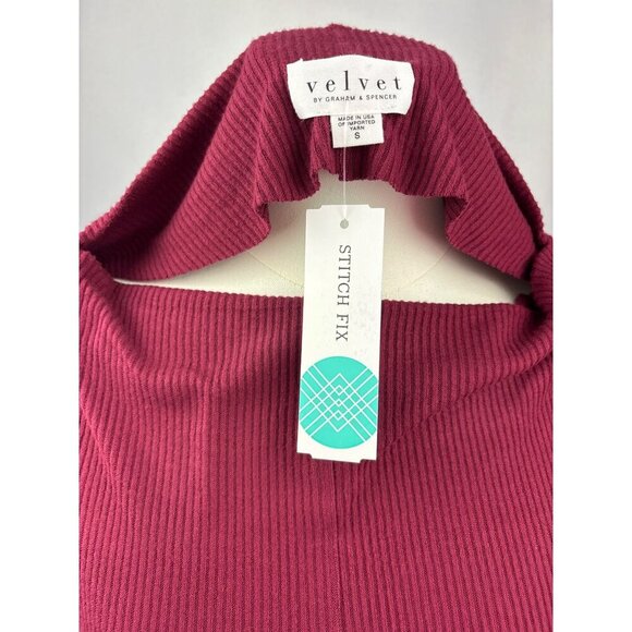 Velvet By Graham & Spencer Burgundy Ribbed Knit Top Size S Made In USA - Picture 5 of 6